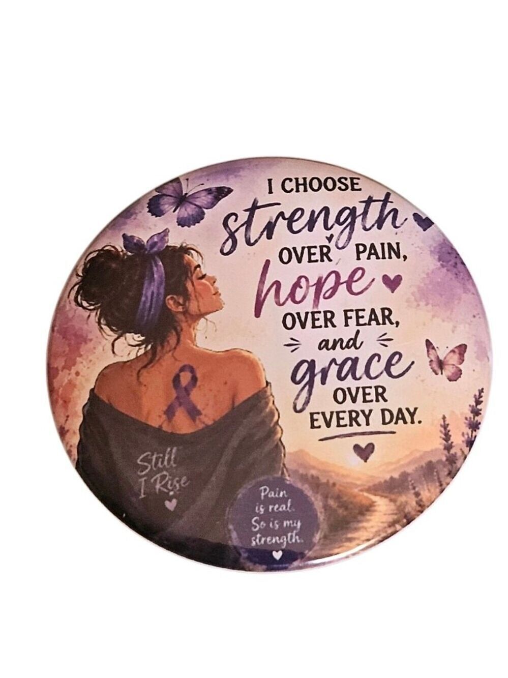 Handcrafted Purple Pain Support Brooch Butterfly Strength Art Pain Awareness Pin